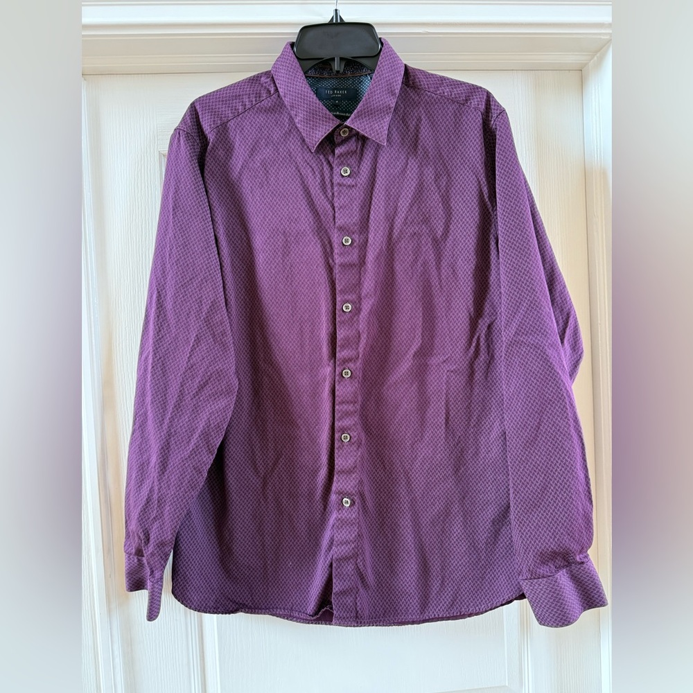 Ted Baker Button Up Shirt Mens 6 US XL/XXL Purple Long Sleeve